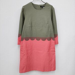 marimekko NEBU Lanketti サイズ34 ワンピース カーキ ピンク マリメッコ 4-0403M 233324