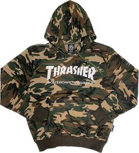 [並行輸入品] THRASHER スラッシャー ブランドロゴ 迷彩柄 プルオーバーパーカー (ウッドランドカモ) (L)