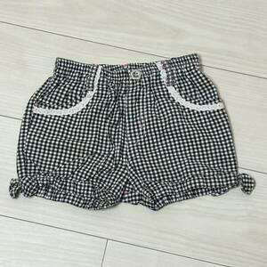 □女の子用 ショートパンツ 120サイズ 夏物 ギンガムチェック柄 黒×白 美品 ボトムス 子供服 綿100％ 可愛らしいデザイン お洋服 キッズ