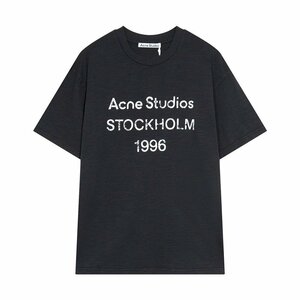 【アクネストゥディオズ】Stamp Logo 1996 コットンロゴTシャツ ヴィンテージ加工 半袖ｔシャツ 男女兼用 黒 Lサイズ