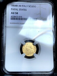 金貨 アンティーク 1858年 イタリア スクード AU58 鑑定保証品 NGC 世界3枚のみ アンティークコイン ゴールド コイン