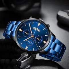 T0346 新品 デュアルタイプ CUENA☆腕時計メンズ ステンレス 黒青