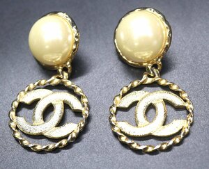 【ト足】 CHANEL シャネル ココマーク ゴールド ピアス 石 ストーン アンティーク COZ01CBB50