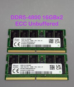 SKHYNIX DDR5 ECC Unbuffered SODIMM 16GBx2枚(合計32GB) 1Rx16 PC5-4800B-TD0-1010-XT HMCG78MEBAA092N★Dell Precision 3460 SFF対応