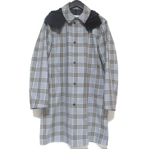 美品 21SS MONCLER モンクレール KRAUSS クラウス CHECK LON COAT FOODIE グレンチェック柄 フーディー コート 2サイズ グレー系