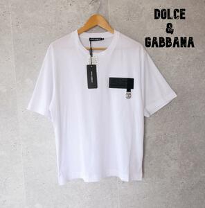 未使用 Dolce&Gabbana ドルチェ＆ガッバーナ サイズ46 ロゴパッチ チャーム クルーネック 半袖 Tシャツ カットソー 白 ホワイト