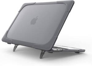 ProCase MacBook Air M1 / Air 13" ケース 衝撃吸収 軽量 ハードシェル ARMOR保護カバー 折りたたみ式タンド付き：Apple MacBookグレー