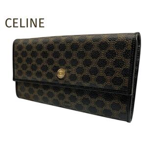 美品☆CELINE☆セリーヌ マカダム PVCロゴレザー ウォレット 長財布 ゴールドボタン