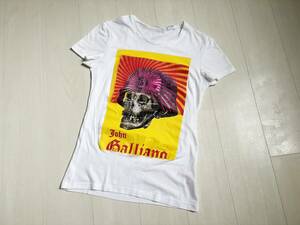 レア Gibo’S CO. ビンテージ John Galliano ジョン ガリアーノ Tシャツ カットソー スカル ドクロ プリント S 白 ホワイト △8