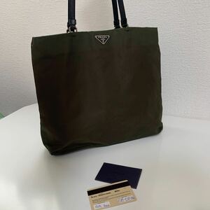 PRADA プラダ ナイロン ハンドバッグ トートバッグ 三角ロゴプレート カーキ系　B11213