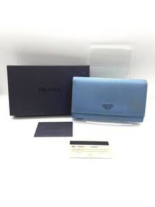 【良品】PRADA　プラダ　二つ折り長財布　ナイロン　ブルー　三角ロゴ　W18.5　H10