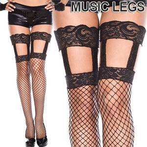 A690)MusicLegs(ミュージックレッグ)レーストップガーター風ミニダイアモンドネットサイハイストッキング/網タイツ ML4881 サスペンダー風