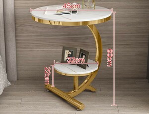 大理石サイドテーブル C型スレートソファサイドテーブル 2段モダンラウンドエンドテーブル コーヒーテーブル カフェ