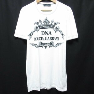 美品 DOLCE&GABBANA ドルチェ&ガッバーナ ロゴプリント クラウン クルーネック 半袖 Tシャツ カットソー 44 ホワイト