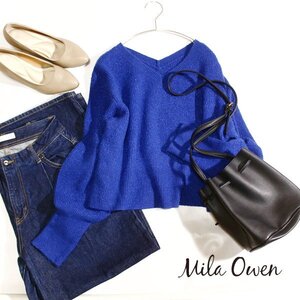 美品 Mila Owen ミラ オーウェン ラメ・起毛ミックス 厚手ニット セーター 1号 秋 冬 24E12