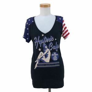 m513-41 HYSTERIC GLAMOUR ヒステリックグラマー 半袖 プリント Tシャツ カットソー 星条旗 ヒスガール トップス ブラック F 日本製