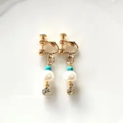 天然石　ターコイズカット×パール　ハンドメイド