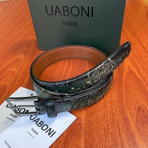 絶賛 EU製 定価9万◆UABONI*ユアボニ*幻のパティーヌ*ベルト◆手染 ゴールデン 調節可能 カーフスキン 本革 レザー スーツ ビジネス 紳士用