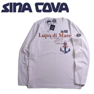 新品タグ付 年中対応 SINA COVA 豪華デザイン 刺繍ワッペン 長袖Tシャツ ロンT メンズM シナコバ マリン カプリ 日本製 ホワイト 2501137