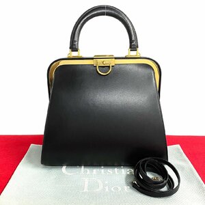 極 美品 Christian Dior クリスチャン ディオール ロゴ 金具 カーフ レザー 2way ハンドバッグ ショルダーバッグ ブラック d10-6