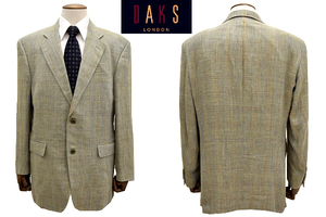 L-1762★DAKS LONDON ダックス ロンドン★春夏 リネン シルク ツイード ブレザー 日本製 カーキ テーラードジャケット 96cm A7 XL