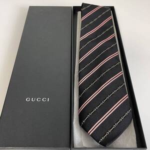 グッチ（GUCCI） 黒ホースビットストライプネクタイ