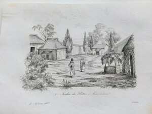 1834年 琉球王国の寺院と住職 那覇の聖現寺？Sainsonによるオリジナル銅版画