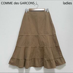 AD2011 trico COMME des GARCONS フレアスカート 膝丈 リネン混 Sサイズ ブラウン 春夏 麻 japan トリココムデギャルソン 1スタ