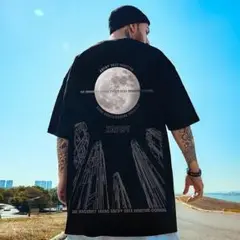 【人気商品】メンズ Moon 月 オシャレ トップス 5分袖 ブラック　2XL