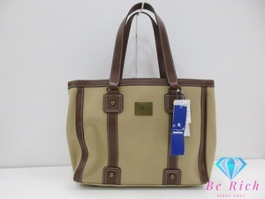 バーバリー BURBERRY ブルーレーベル トートバッグ ハンドバッグ カーキ ブラウン 茶 レーヨン レザー ロゴ 【中古】 bk9657