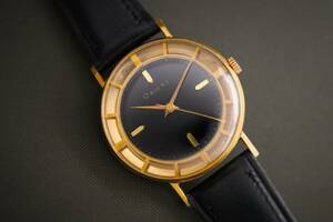 艶黒【特価～】グロッシー ブラックミラーダイアル 外周スケルトン オリエント ORIENT 14K GOLD FILLED 金色 剣針 変りケース ジャンク扱