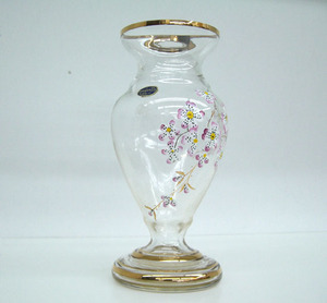 ボヘミア グラス 花瓶 フラワーベース 花柄 チェコリパブリック 20.7cm ガラス 札幌 手稲 