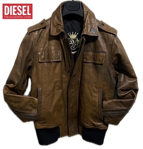 【1円～】定価127,600円 ディーゼル DIESEL ヴィンテージ フライト型ミリタリー 牛革 レザージャケット グレンマーティンス