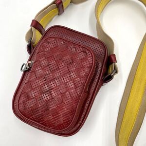 1円【美品】BOTTEGA VENETA ボッテガヴェネタ メンズビジネス ショルダーバッグ ポーチ イントレチャート レザー 本革 斜め掛け ボルドー