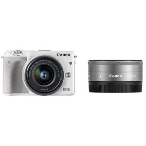 中古 １年保証 美品 Canon EOS M3 15-45mm 22mm ダブルレンズキット ホワイト