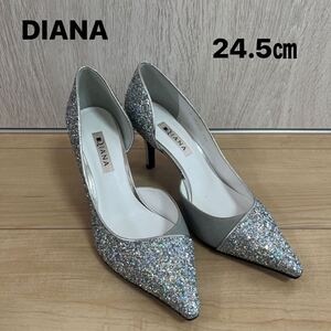 DIANA ダイアナ　24.5㎝　ラメ グリッター　ハイヒール パンプス　グレー/シルバーラメ　靴　パーティー　結婚式　キラキラ　ヒール