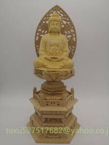 仏教美術　仏像 木彫 薬師如来 薬師如来像 唐草光背 六角座 精密細工 仏壇仏像 桧木製