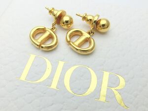 1000円スタート ピアス DIOR ディオール CD NAVY ネイビー ゴールド GP 箱付 ロゴ/シグネチャーモチーフ 両耳用 アクセサリー 10 H229