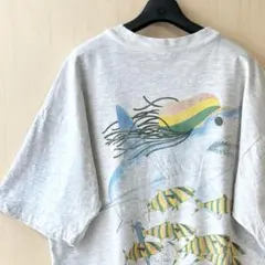 90s古着　ヴィンテージ　Tシャツ　レゲエ　ラガ　ラスタ　シャーク　魚　霜降り