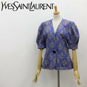 ヴィンテージ◆Yves Saint Laurent イヴサンローラン 総柄 コットン ノーカラー ジャケット M