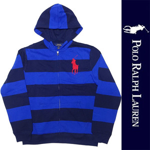 新品 POLO RALPH LAUREN BOYS FULLZIP SWEAT PARKA ポロ ラルフローレン ブルー ネイビー フルジップ ボーダー パーカー RL XL 正規品 109B