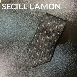 SECILL LAMON シルクネクタイ　ブラック系　ビジネス　スーツ　ドット