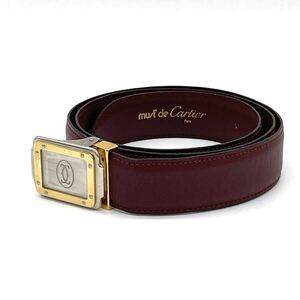 1円 美品 Cartier カルティエ マストライン カーフレザー ボルドー ベルト 