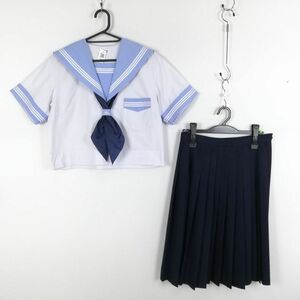 1円 セーラー服 スカート スカーフ 上下3点セット 大きいサイズ 夏物 白3本線 女子 学生服 大阪養精中学 白 制服 中古 ランクC EY0017