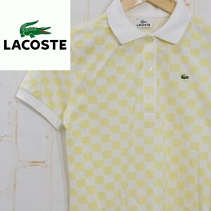 ラコステLACOSTE■日本製 コットン 半袖ポロシャツ ブロックチェック柄 プルオーバー■40■イエロー×ホワイト　ゴルフウェア※2414024