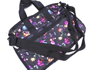 LeSportsac レスポートサック ポーチ付き 花柄 ボストン バッグ 黒 ■■ ☆ elb6 レディース