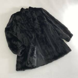 5f14《美品》SAGA MINK サガミンク 銀サガ セミロング ミンクコート 毛皮コート FREE レディース MINK FUR ミンクファー ブラック 本毛皮