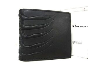 ■新品同様■ ALEXANDER McQUEEN アレキサンダー マックイーン レザー ボーン 骨 二つ折り 財布 ウォレット メンズ ブラック系 AS9583