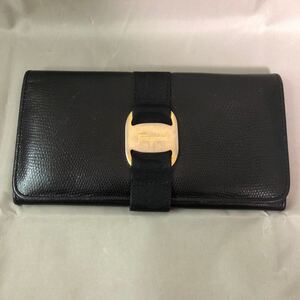 Ferragamo フェラガモ 長財布 ウォレット ブラック系 二つ折り　 レザー　財布