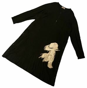 ■ Yohji Yamamoto POUR HOMME ヨウジヤマモト ■ シャンカール天竺ハット 女プリント サイドボタン Vネック ヘンリーネック カットソー